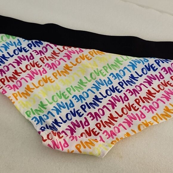 VICTORIA'S SECRET PINK Panty Bundle Rainbow Logo Hipster + Salmon Cheeky Large - Picture 2 of 7